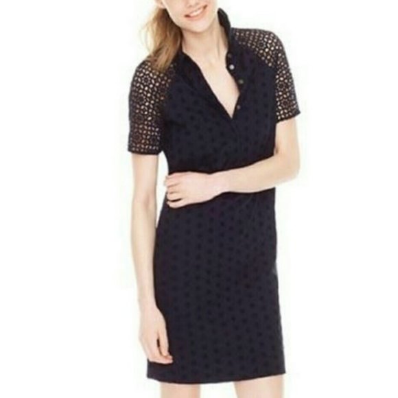 J. Crew Navy Blue Floral Eyelet Shift - 6 - Picture 1 of 6